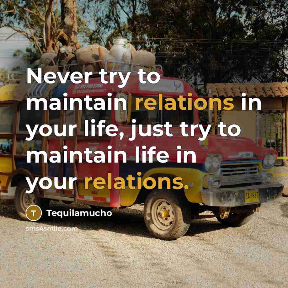“Never try to maintain relations in your life, just try to maintain life in your relations.” quote by Tequilamucho