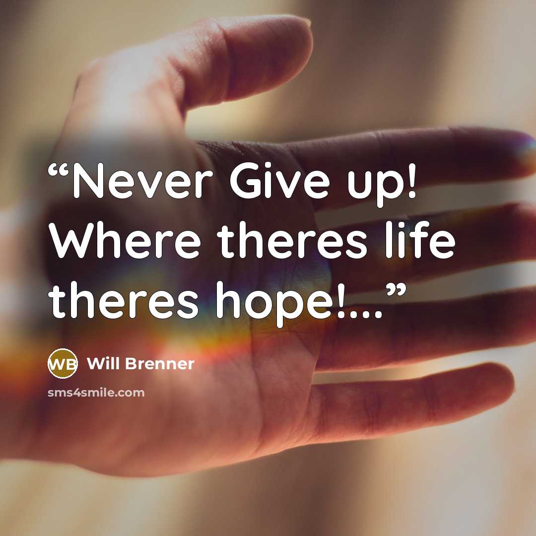 “Never Give up! Where theres life theres hope!...” quote by Will Brenner