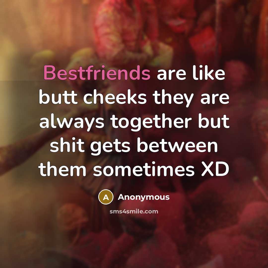 “Bestfriends are like butt cheeks they are always together but shit gets between them sometimes XD” quote by Anonymous