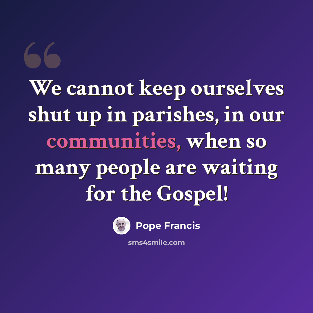 “We cannot keep ourselves shut up in parishes, in our communities, when so many people are waiting for the Gospel!” quote by Pope Francis