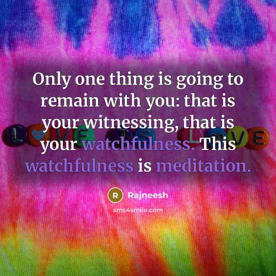 “Only one thing is going to remain with you: that is your witnessing, that is your watchfulness. This watchfulness is meditation.” quote by Rajneesh