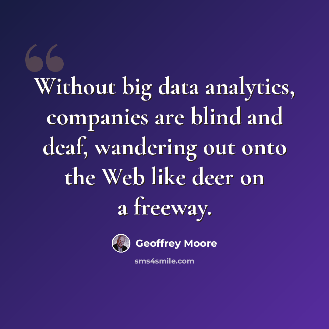 “Without big data analytics, companies are blind and deaf, wandering out onto the Web like deer on a freeway.” quote by Geoffrey Moore