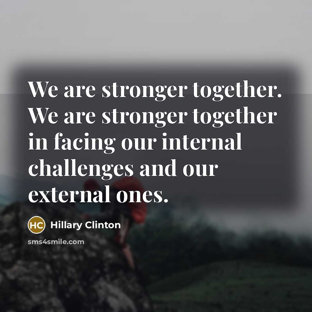 “We are stronger together. We are stronger together in facing our internal challenges and our external ones.” quote by Hillary Clinton