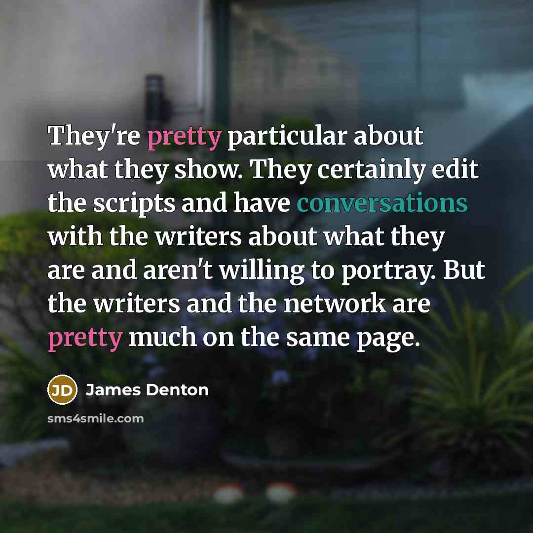 “They're pretty particular about what they show. They certainly edit the scripts and have conversations with the writers about what they are and aren't willing to portray. But the writers and the network are pretty much on the same page.” quote by James Denton