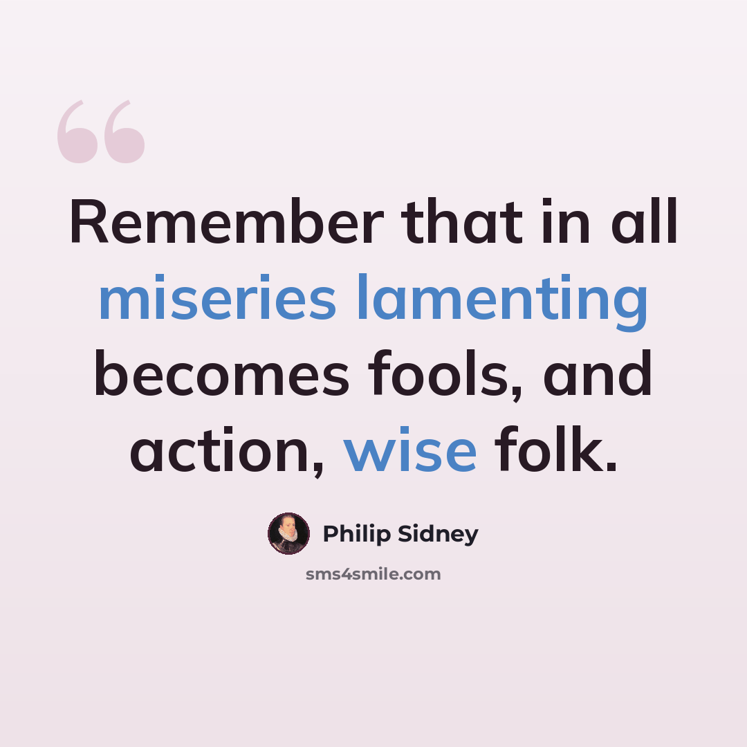 “Remember that in all miseries lamenting becomes fools, and action, wise folk.” quote by Philip Sidney