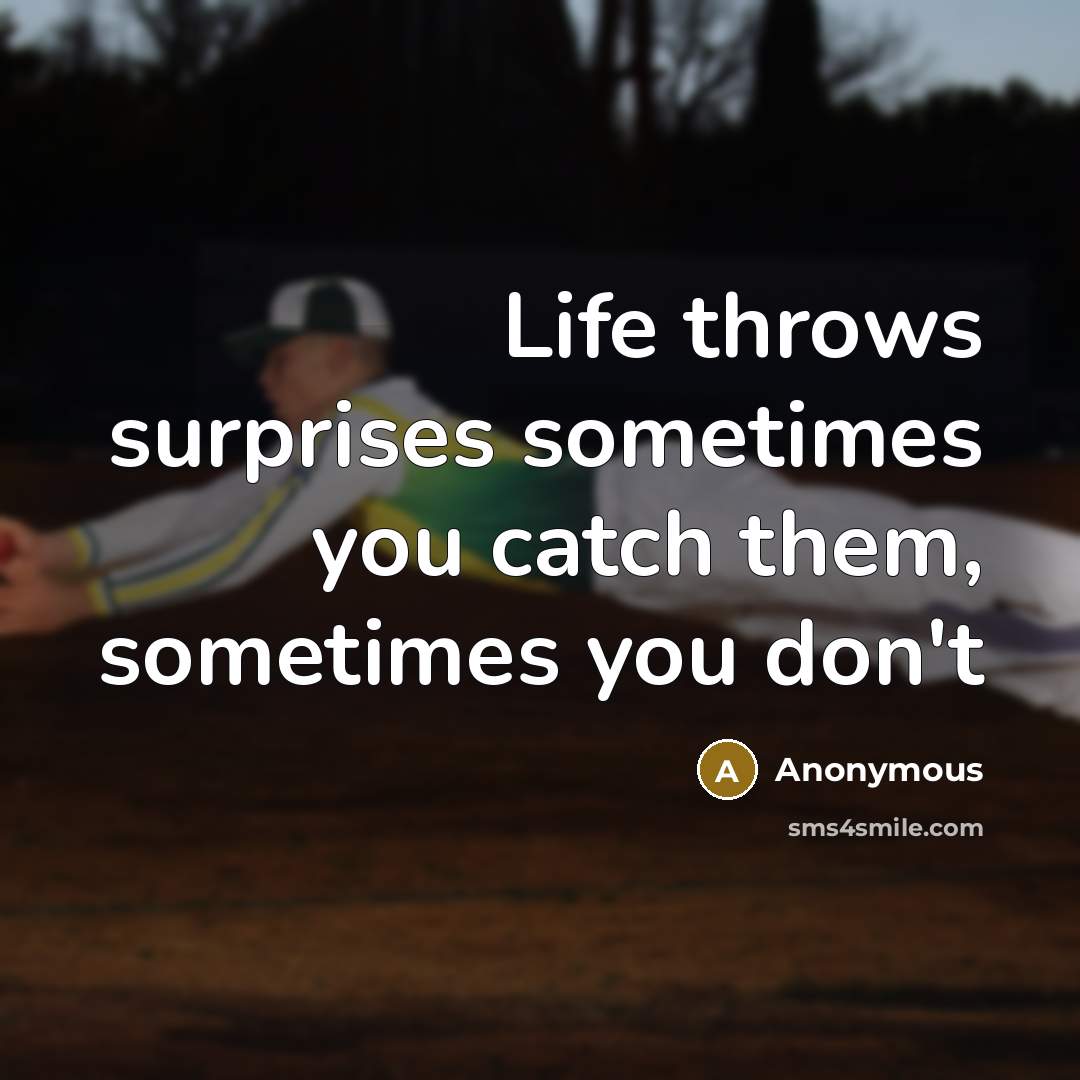 “Life throws surprises sometimes you catch them, sometimes you don't” quote by Anonymous