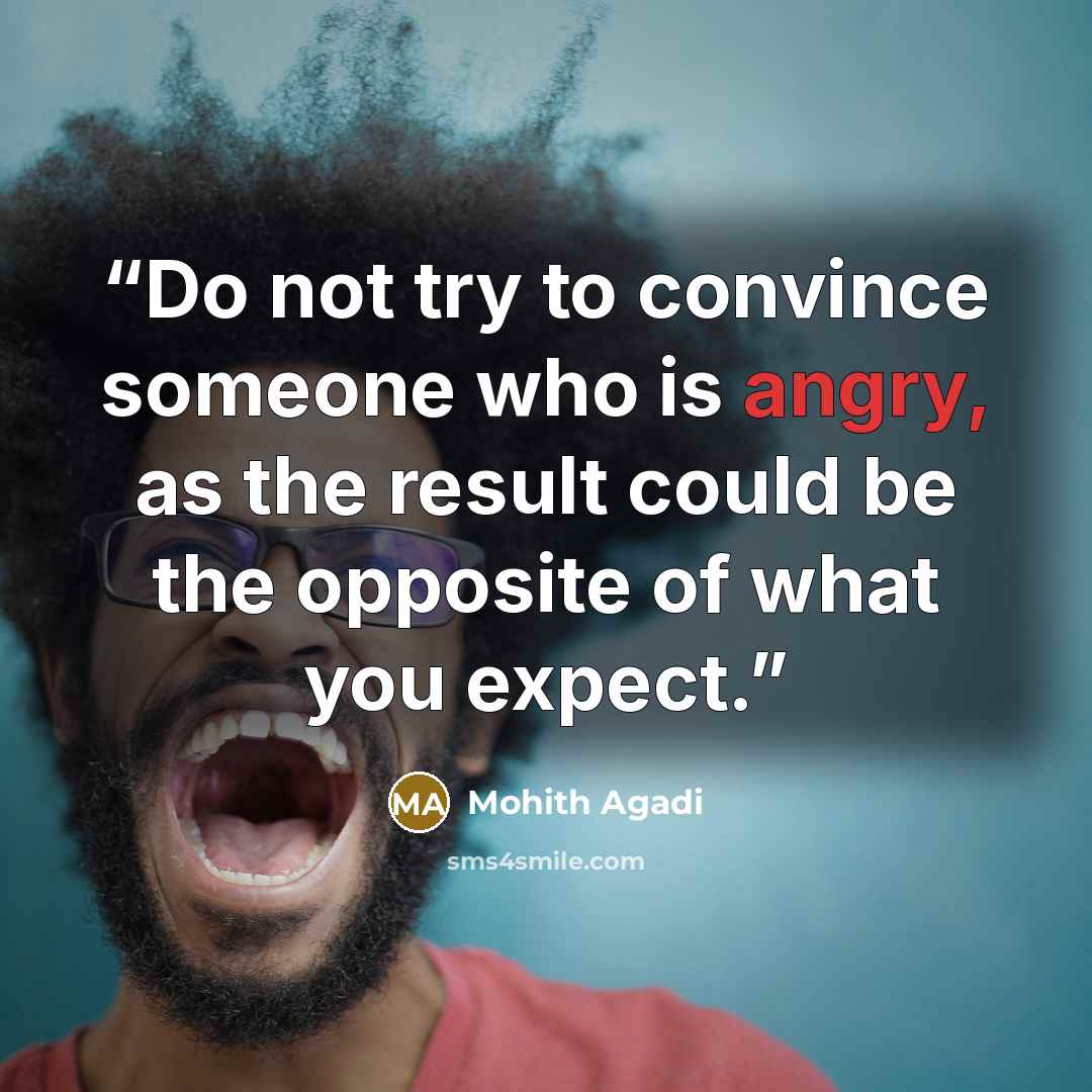 “Do not try to convince someone who is angry, as the result could be the opposite of what you expect.” quote by Mohith Agadi