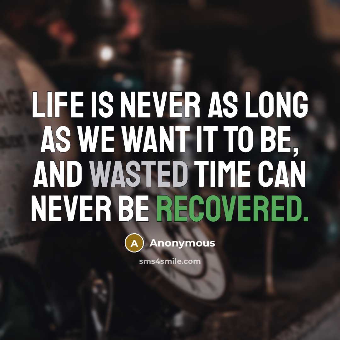 “Life is never as long as we want it to be, and wasted time can never be recovered.” quote by Anonymous