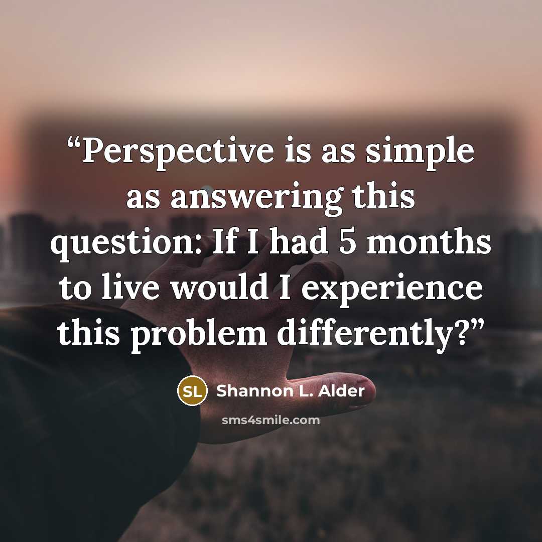 “Perspective is as simple as answering this question: If I had 5 months to live would I experience this problem differently?” quote by Shannon L. Alder