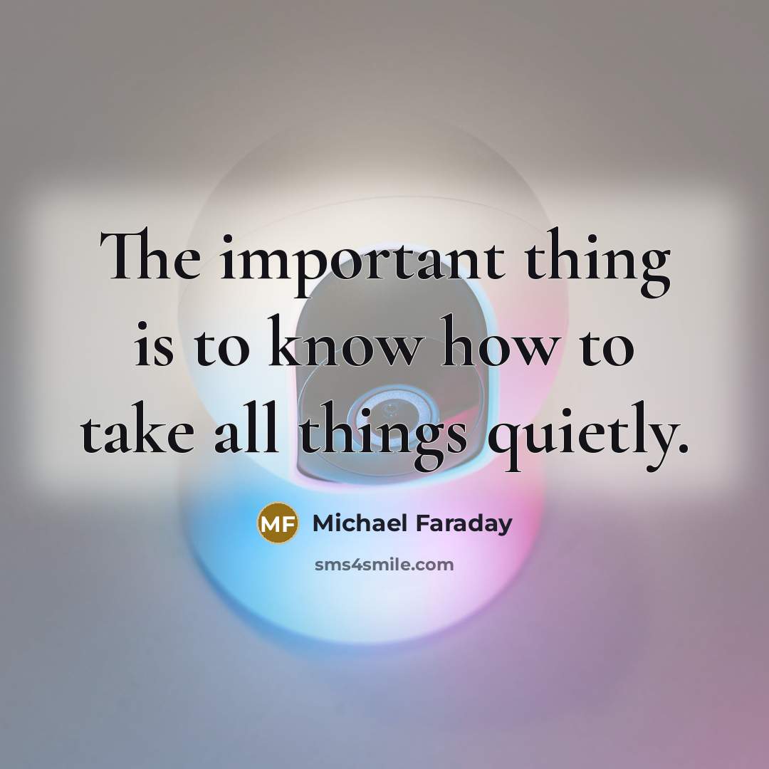 “The important thing is to know how to take all things quietly.” quote by Michael Faraday