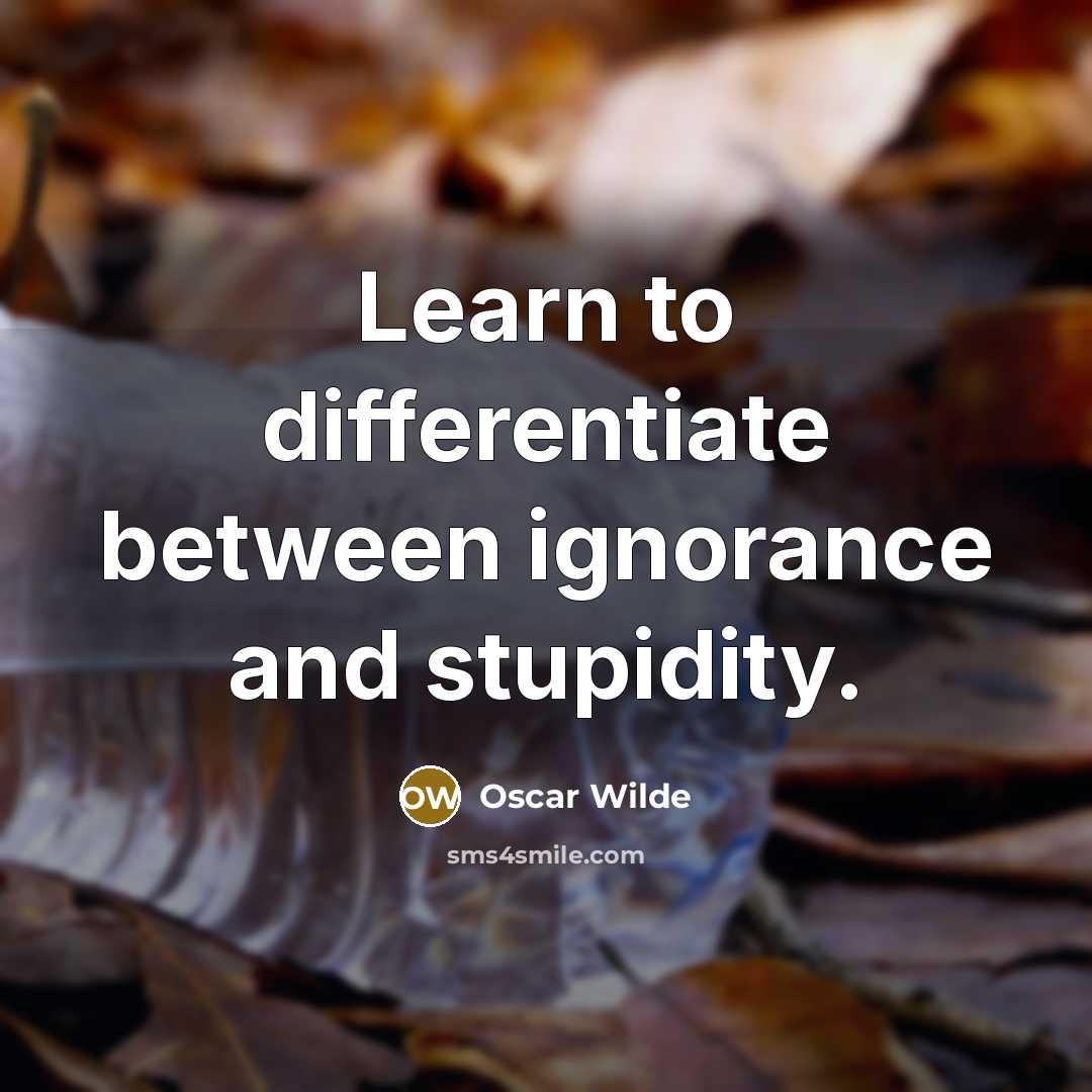 “Learn to differentiate between ignorance and stupidity.” quote by Oscar Wilde