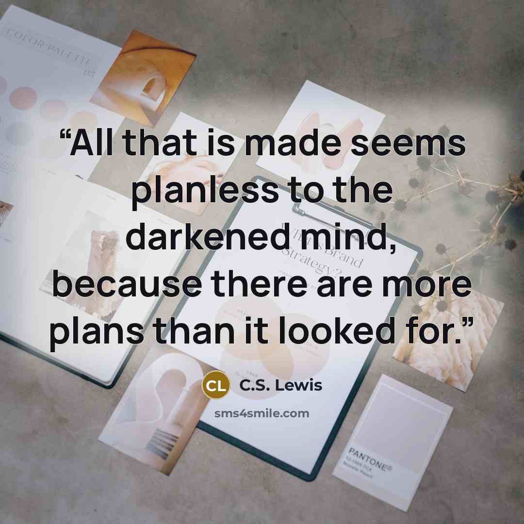 “All that is made seems planless to the darkened mind, because there are more plans than it looked for.” quote by C.S. Lewis