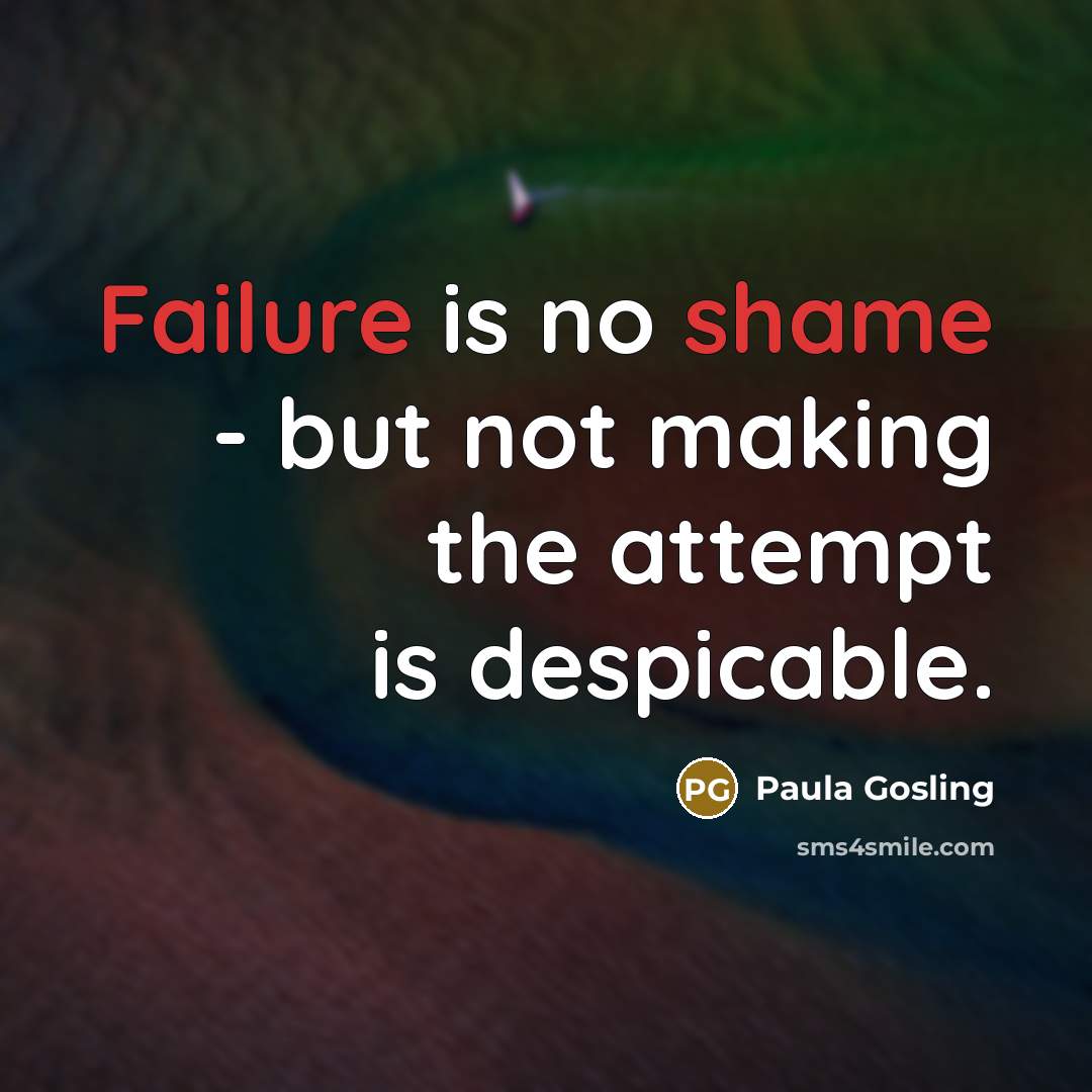 “Failure is no shame - but not making the attempt is despicable.” quote by Paula Gosling