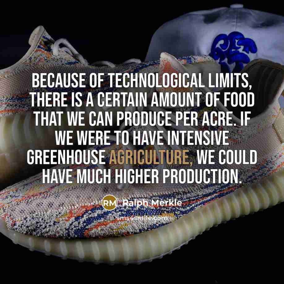 “Because of technological limits, there is a certain amount of food that we can produce per acre. If we were to have intensive greenhouse agriculture, we could have much higher production.” quote by Ralph Merkle