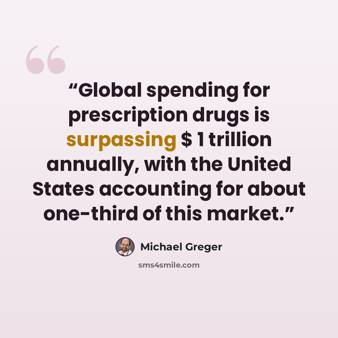 “Global spending for prescription drugs is surpassing $ 1 trillion annually, with the United States accounting for about one-third of this market.” quote by Michael Greger