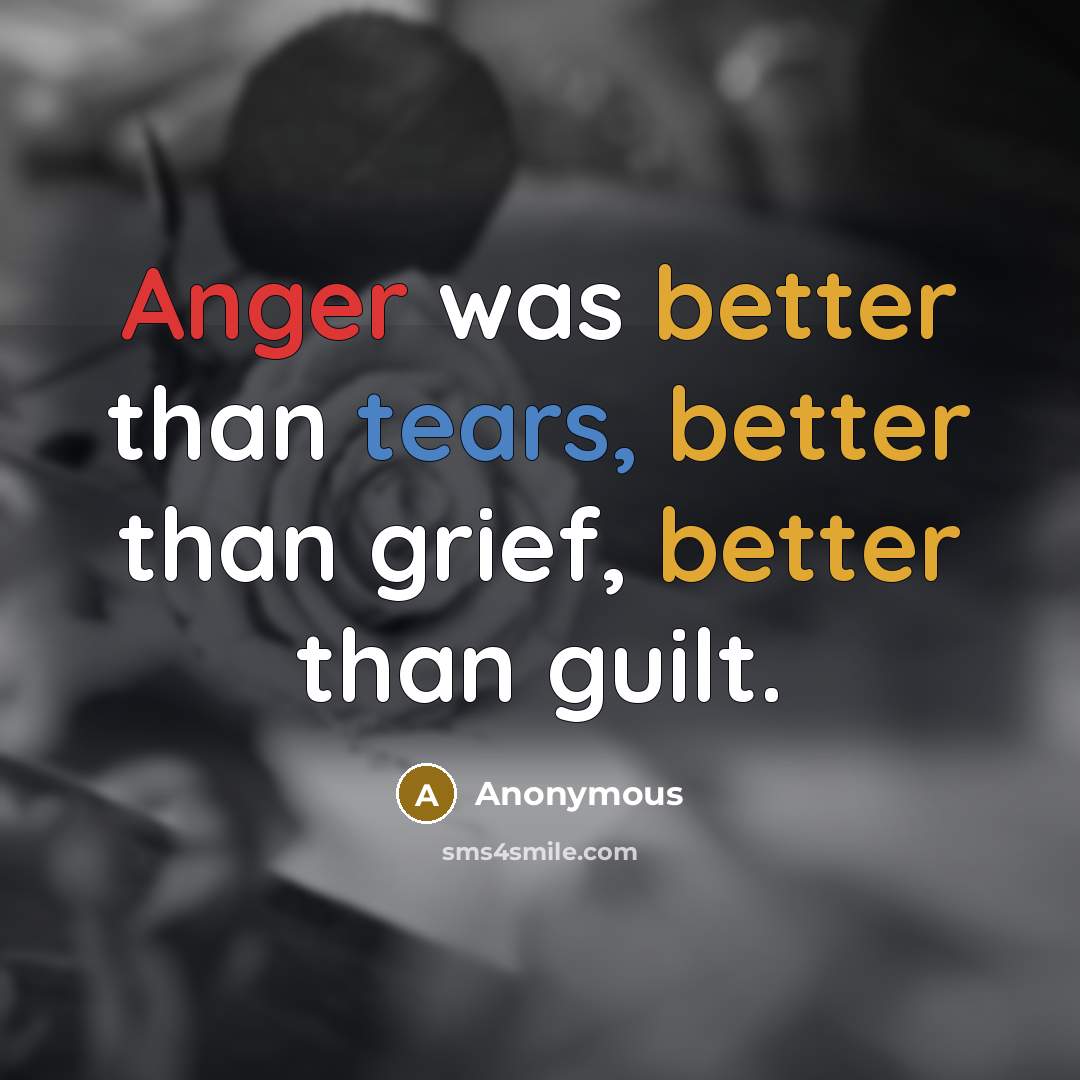 “Anger was better than tears, better than grief, better than guilt.” quote by Anonymous