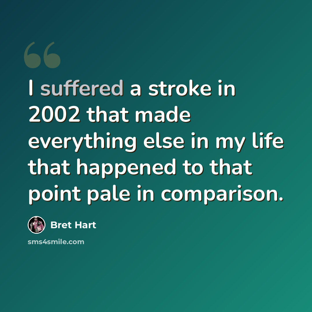 “I suffered a stroke in 2002 that made everything else in my life that happened to that point pale in comparison.” quote by Bret Hart