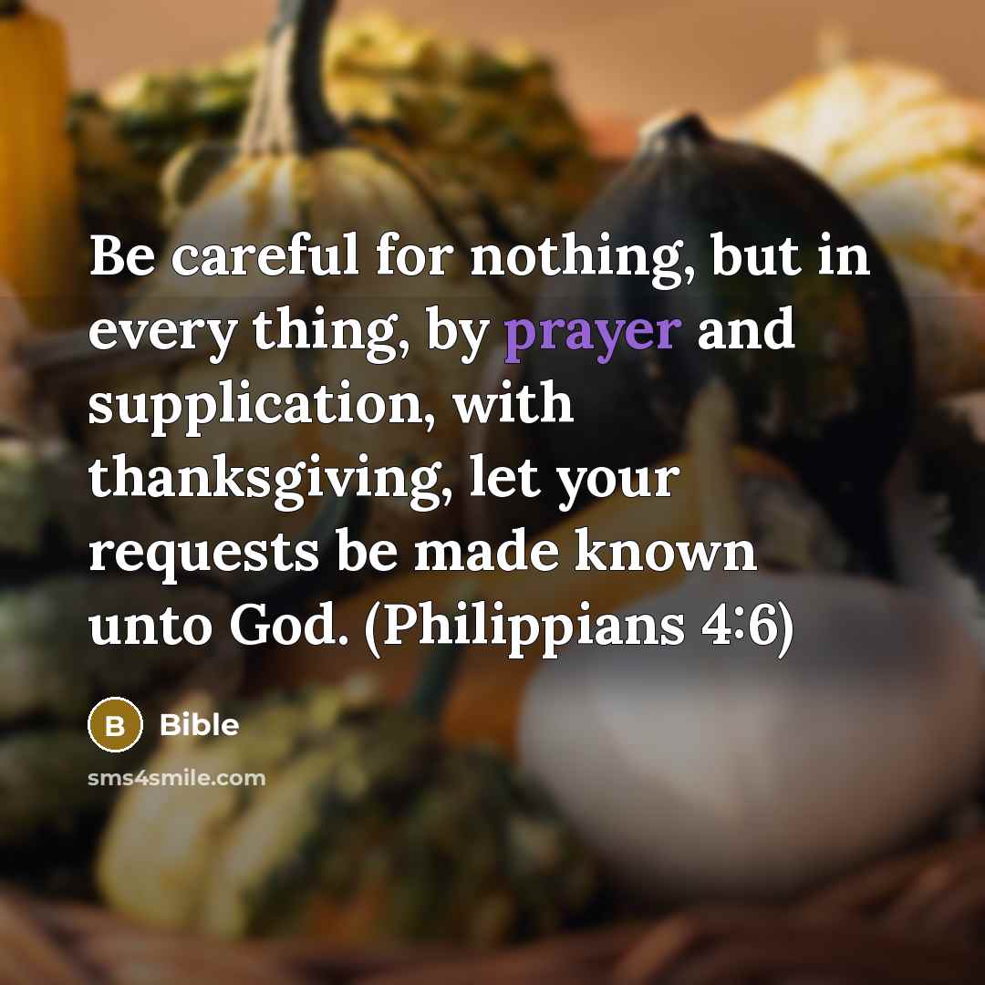 “Be careful for nothing, but in every thing, by prayer and supplication, with thanksgiving, let your requests be made known unto God. (Philippians 4:6)” quote by Bible