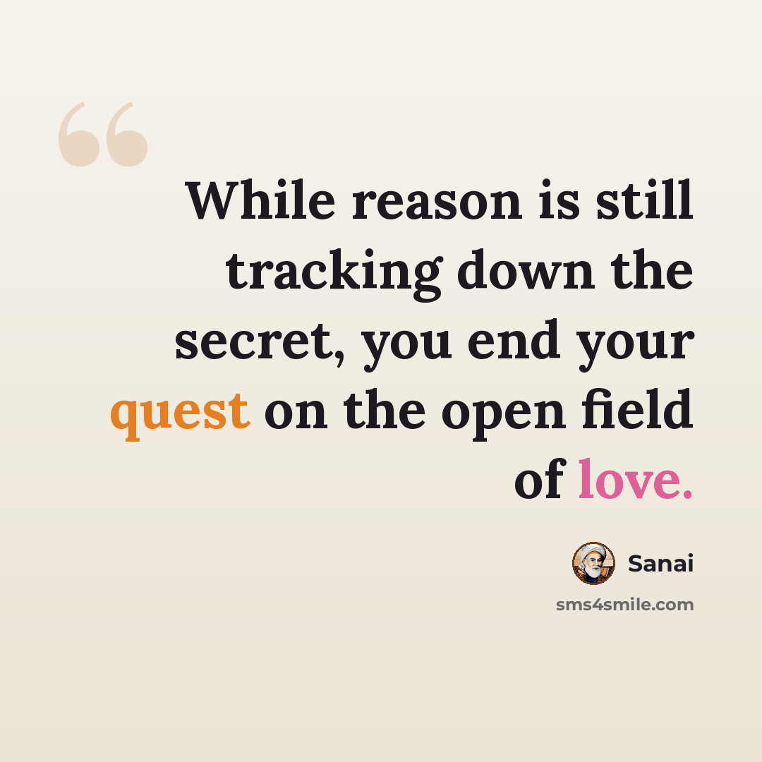 “While reason is still tracking down the secret, you end your quest on the open field of love.” quote by Sanai