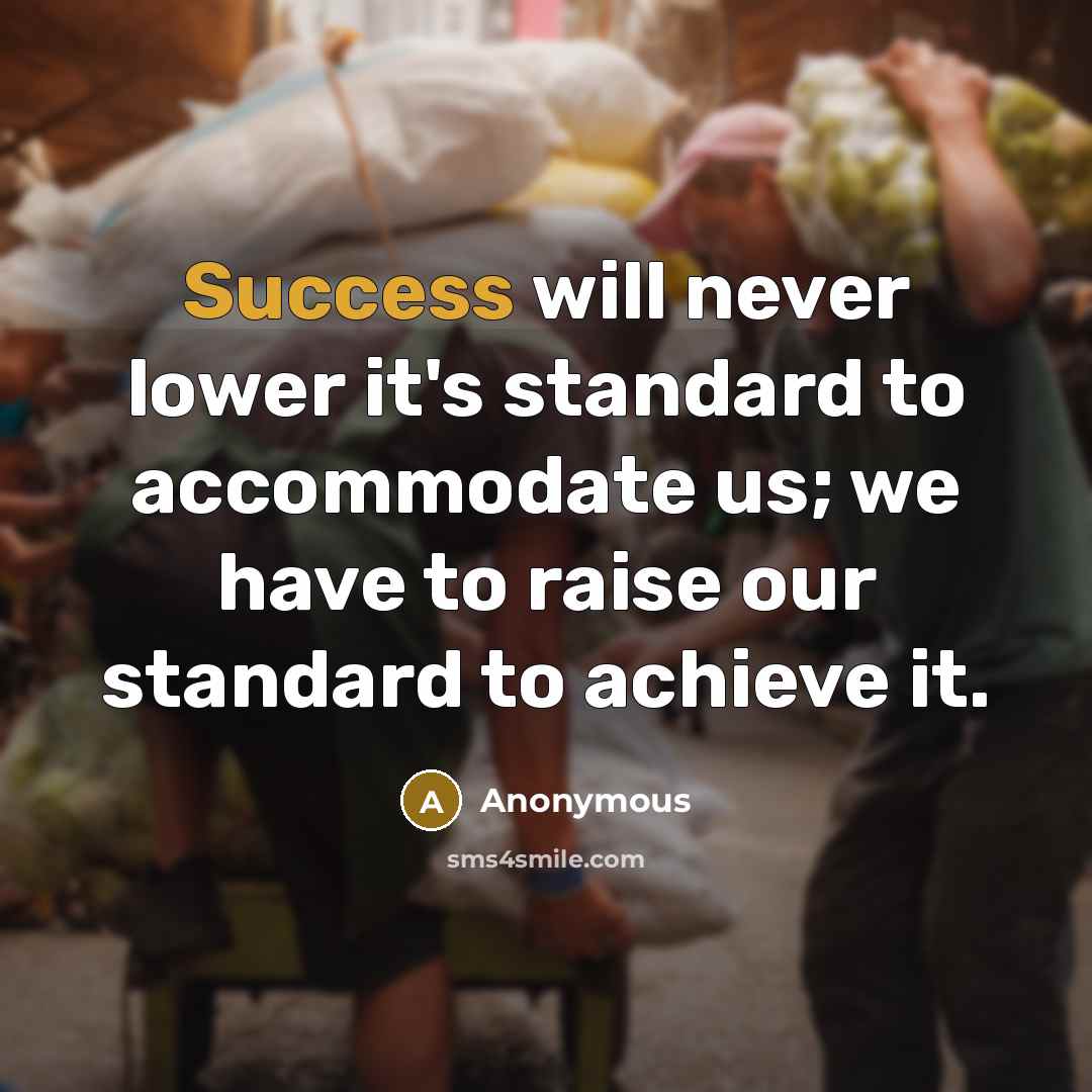 “Success will never lower it's standard to accommodate us; we have to raise our standard to achieve it.” quote by Anonymous