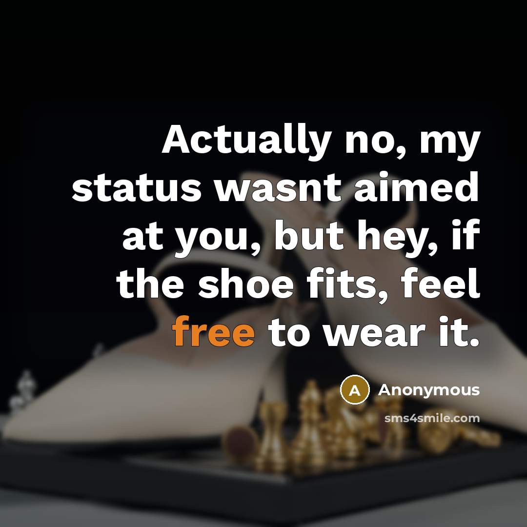 “Actually no, my status wasnt aimed at you, but hey, if the shoe fits, feel free to wear it.” quote by Anonymous
