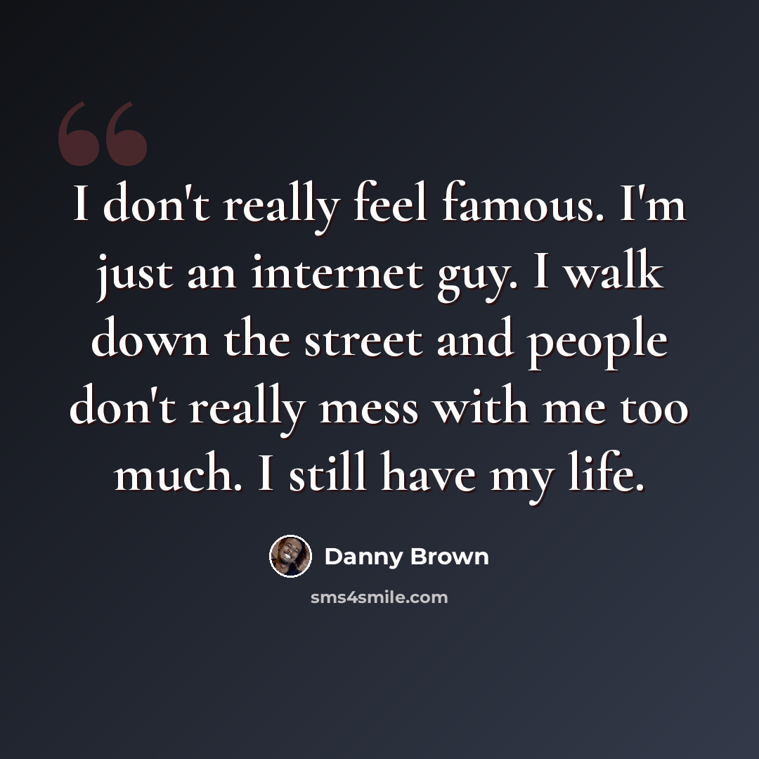 “I don't really feel famous. I'm just an internet guy. I walk down the street and people don't really mess with me too much. I still have my life.” quote by Danny Brown