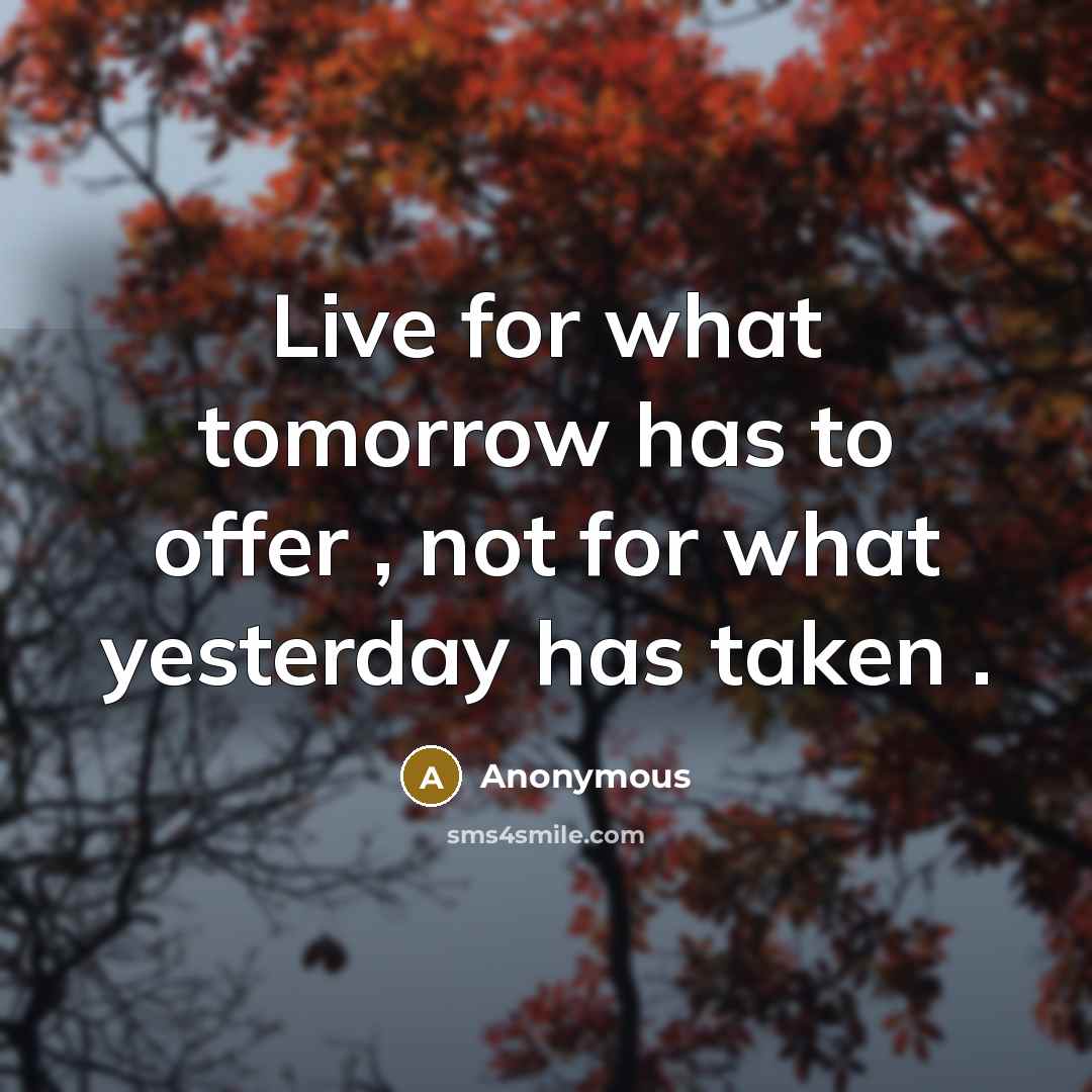 “Live for what tomorrow has to offer , not for what yesterday has taken .” quote by Anonymous