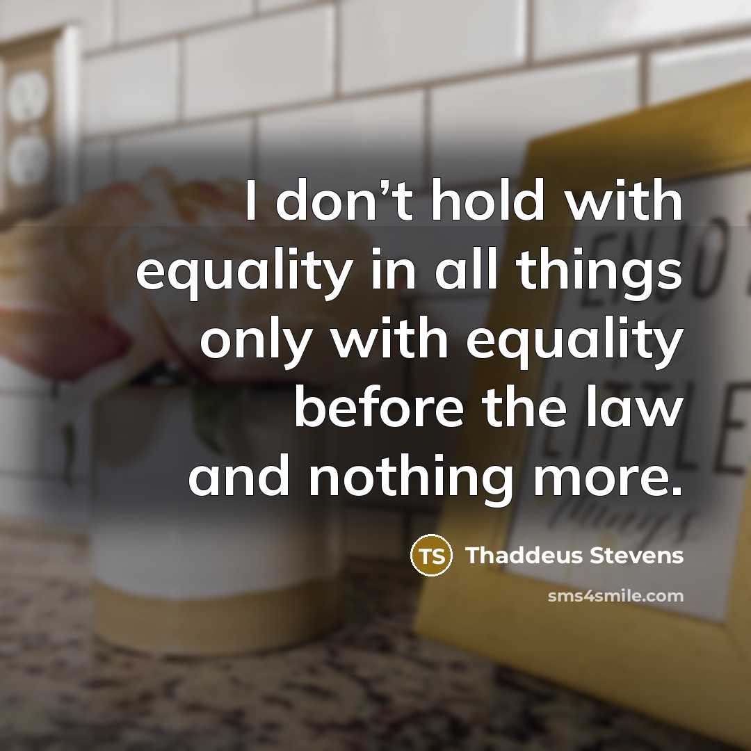 “I don’t hold with equality in all things only with equality before the law and nothing more.” quote by Thaddeus Stevens