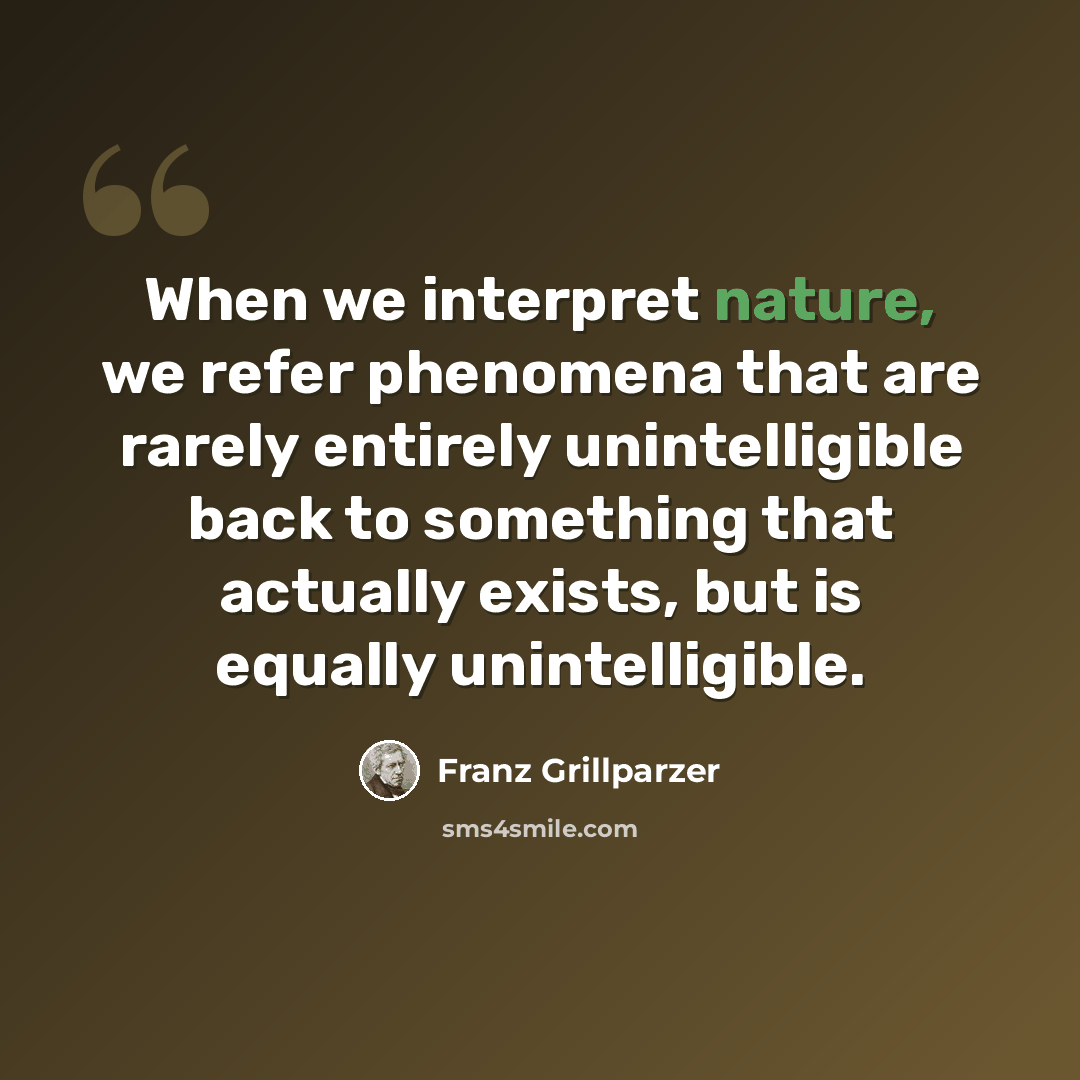 “When we interpret nature, we refer phenomena that are rarely entirely unintelligible back to something that actually exists, but is equally unintelligible.” quote by Franz Grillparzer