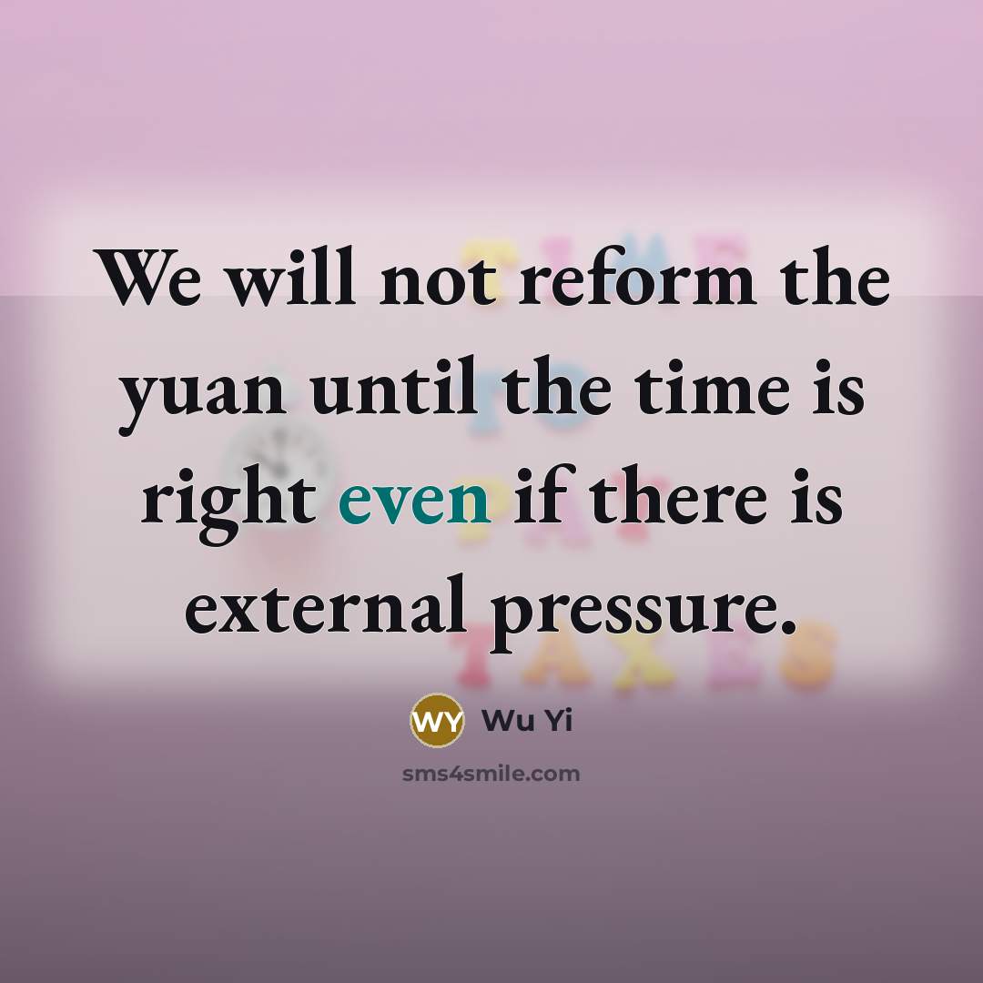 “We will not reform the yuan until the time is right even if there is external pressure.” quote by Wu Yi