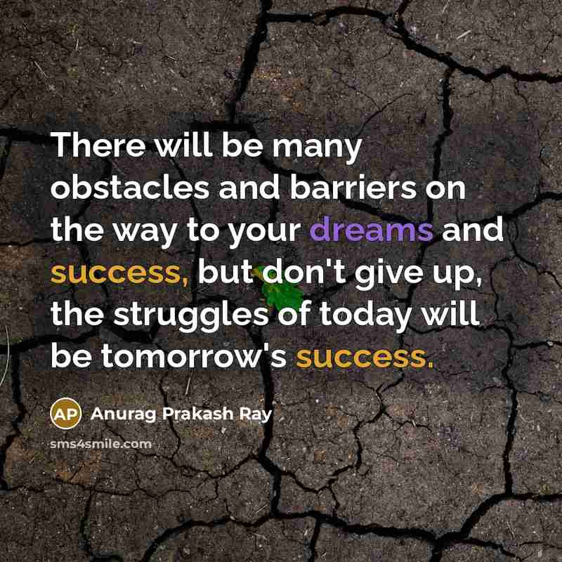 “There will be many obstacles and barriers on the way to your dreams and success, but don't give up, the struggles of today will be tomorrow's success.” quote by Anurag Prakash Ray