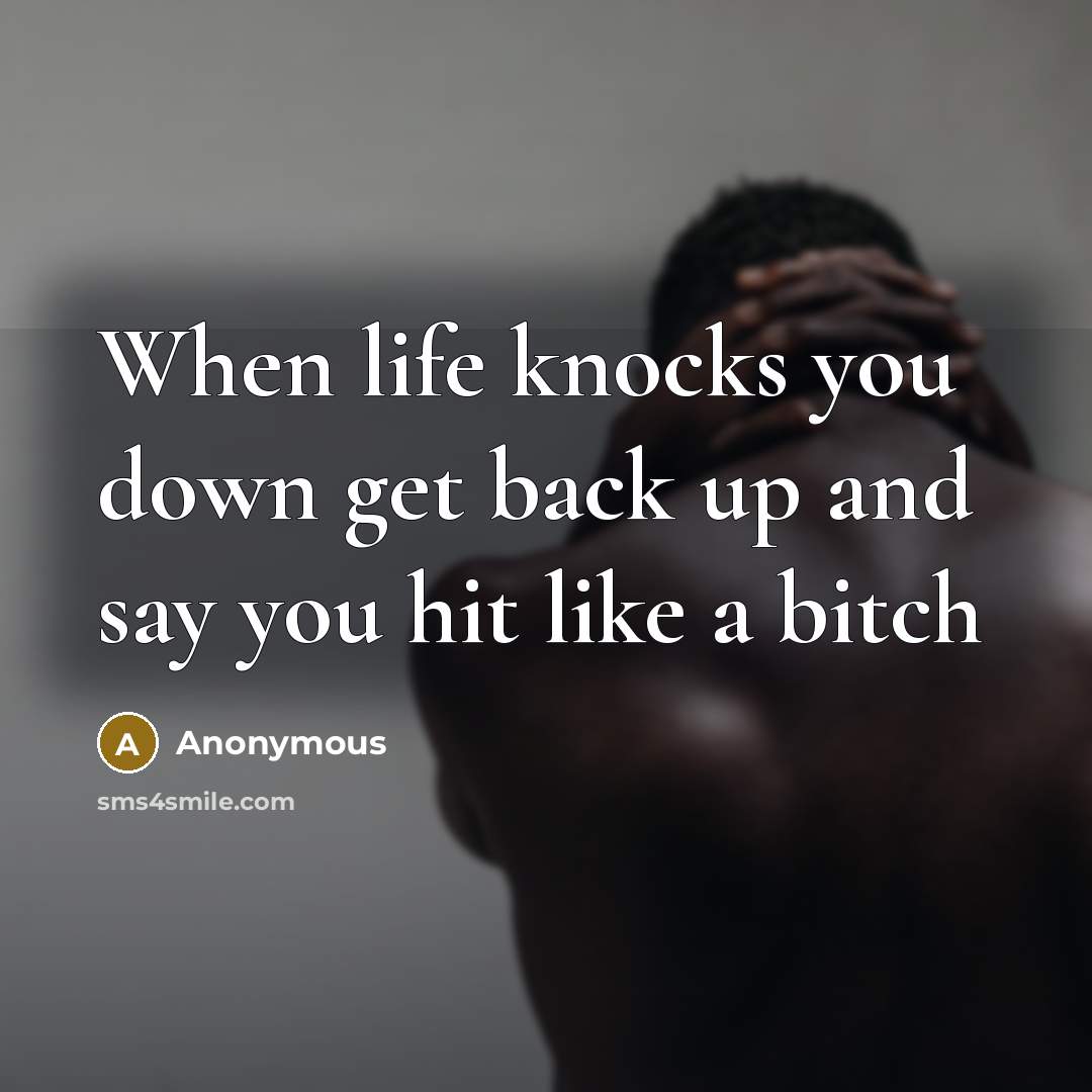 “When life knocks you down get back up and say you hit like a bitch” quote by Anonymous