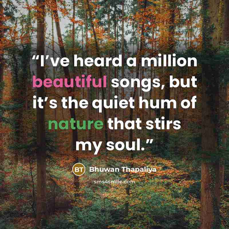 “I’ve heard a million beautiful songs, but it’s the quiet hum of nature that stirs my soul.” quote by Bhuwan Thapaliya