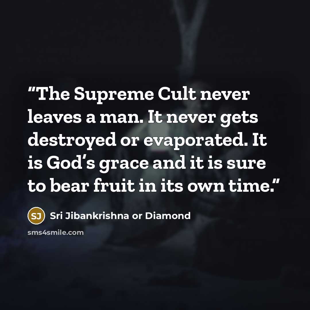 “The Supreme Cult never leaves a man. It never gets destroyed or evaporated. It is God’s grace and it is sure to bear fruit in its own time.” quote by Sri Jibankrishna or Diamond