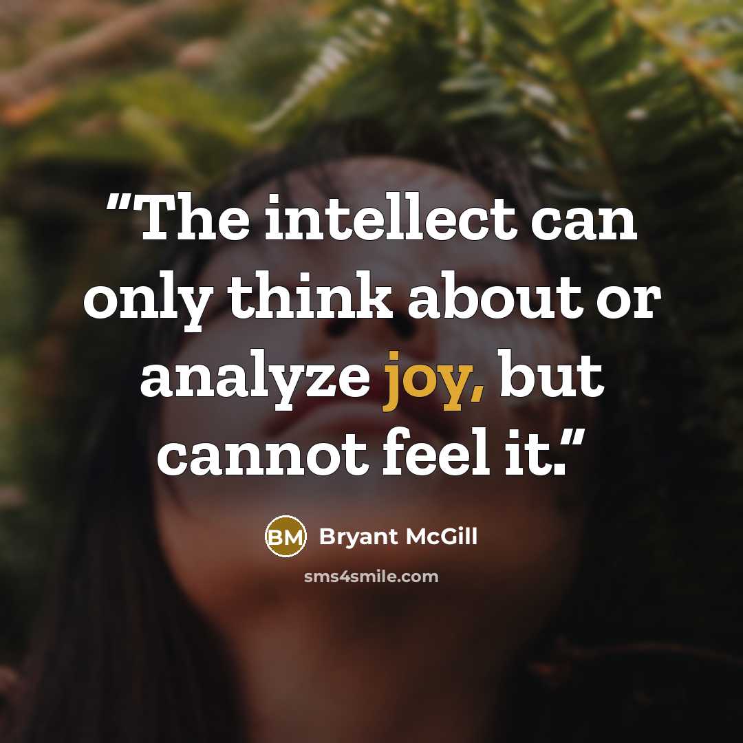 “The intellect can only think about or analyze joy, but cannot feel it.” quote by Bryant McGill