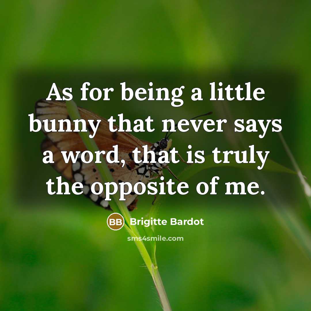 “As for being a little bunny that never says a word, that is truly the opposite of me.” quote by Brigitte Bardot