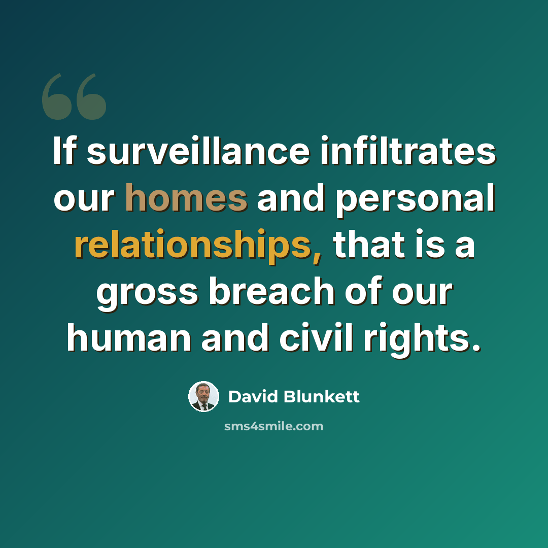 “If surveillance infiltrates our homes and personal relationships, that is a gross breach of our human and civil rights.” quote by David Blunkett