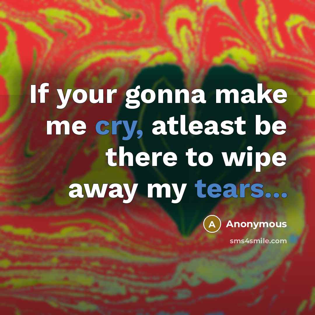 “If your gonna make me cry, atleast be there to wipe away my tears...” quote by Anonymous