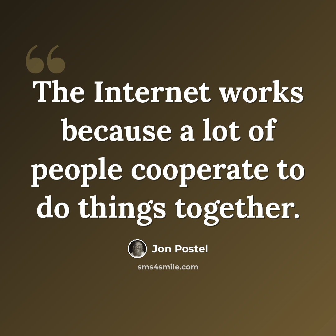 “The Internet works because a lot of people cooperate to do things together.” quote by Jon Postel