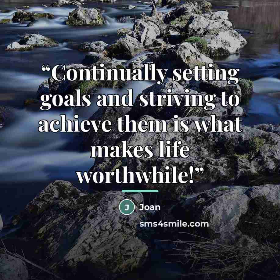 “Continually setting goals and striving to achieve them is what makes life worthwhile!” quote by Joan