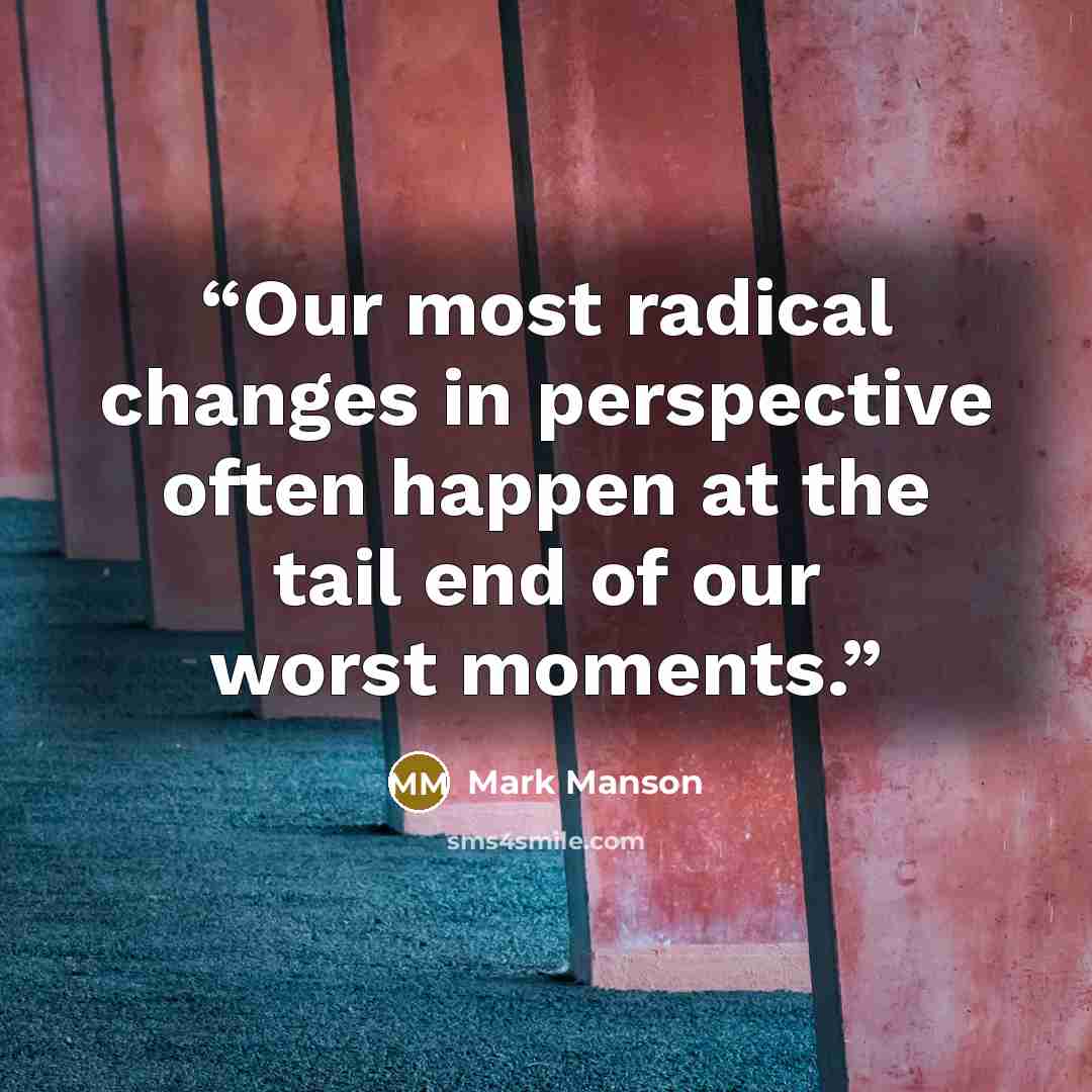 “Our most radical changes in perspective often happen at the tail end of our worst moments.” quote by Mark Manson