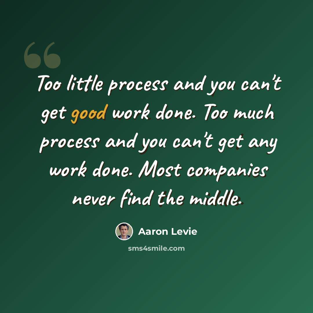 “Too little process and you can't get good work done. Too much process and you can't get any work done. Most companies never find the middle.” quote by Aaron Levie