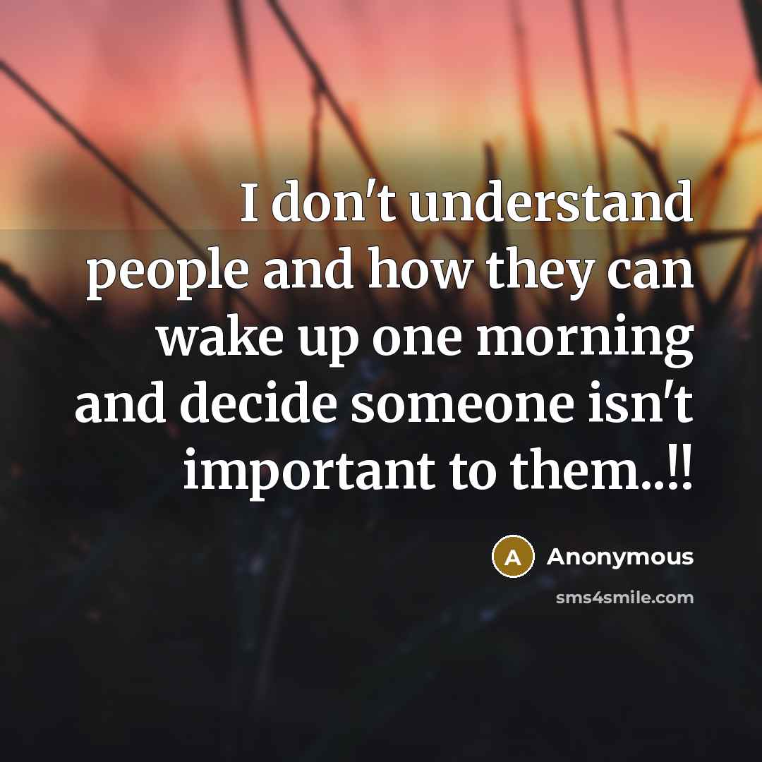 “I don't understand people and how they can wake up one morning and decide someone isn't important to them..!!” quote by Anonymous