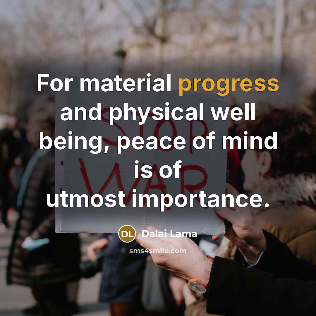 “For material progress and physical well being, peace of mind is of utmost importance.” quote by Dalai Lama