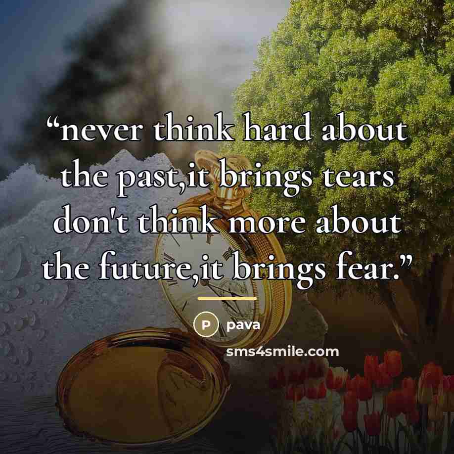 “never think hard about the past,it brings tears don't think more about the future,it brings fear.” quote by Pava