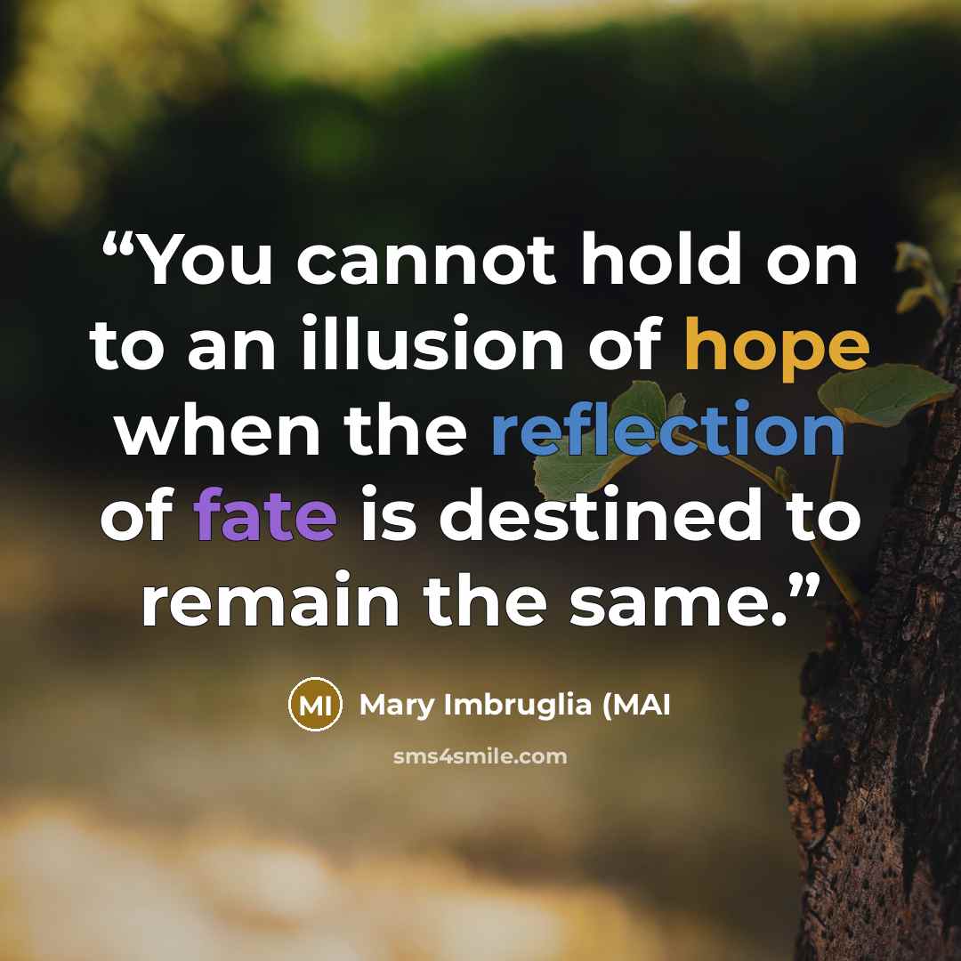 “You cannot hold on to an illusion of hope when the reflection of fate is destined to remain the same.” quote by Mary Imbruglia (MAI