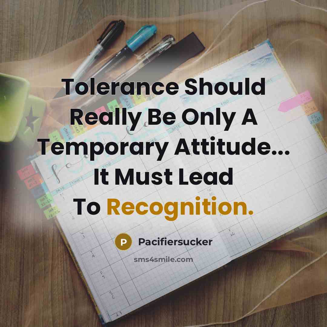 “Tolerance Should Really Be Only A Temporary Attitude... It Must Lead To Recognition.” quote by Pacifiersucker