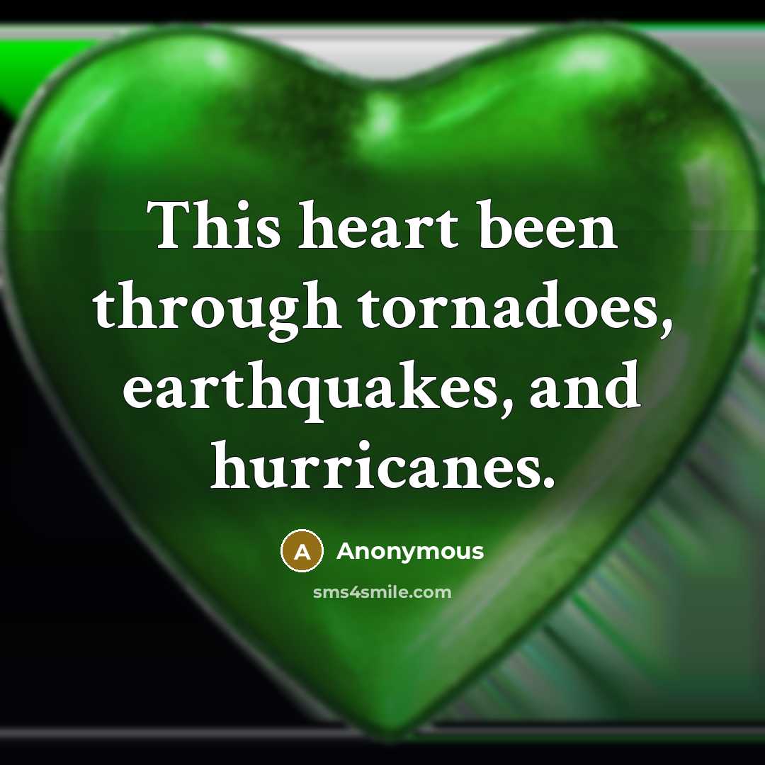 “This heart been through tornadoes, earthquakes, and hurricanes.” quote by Anonymous
