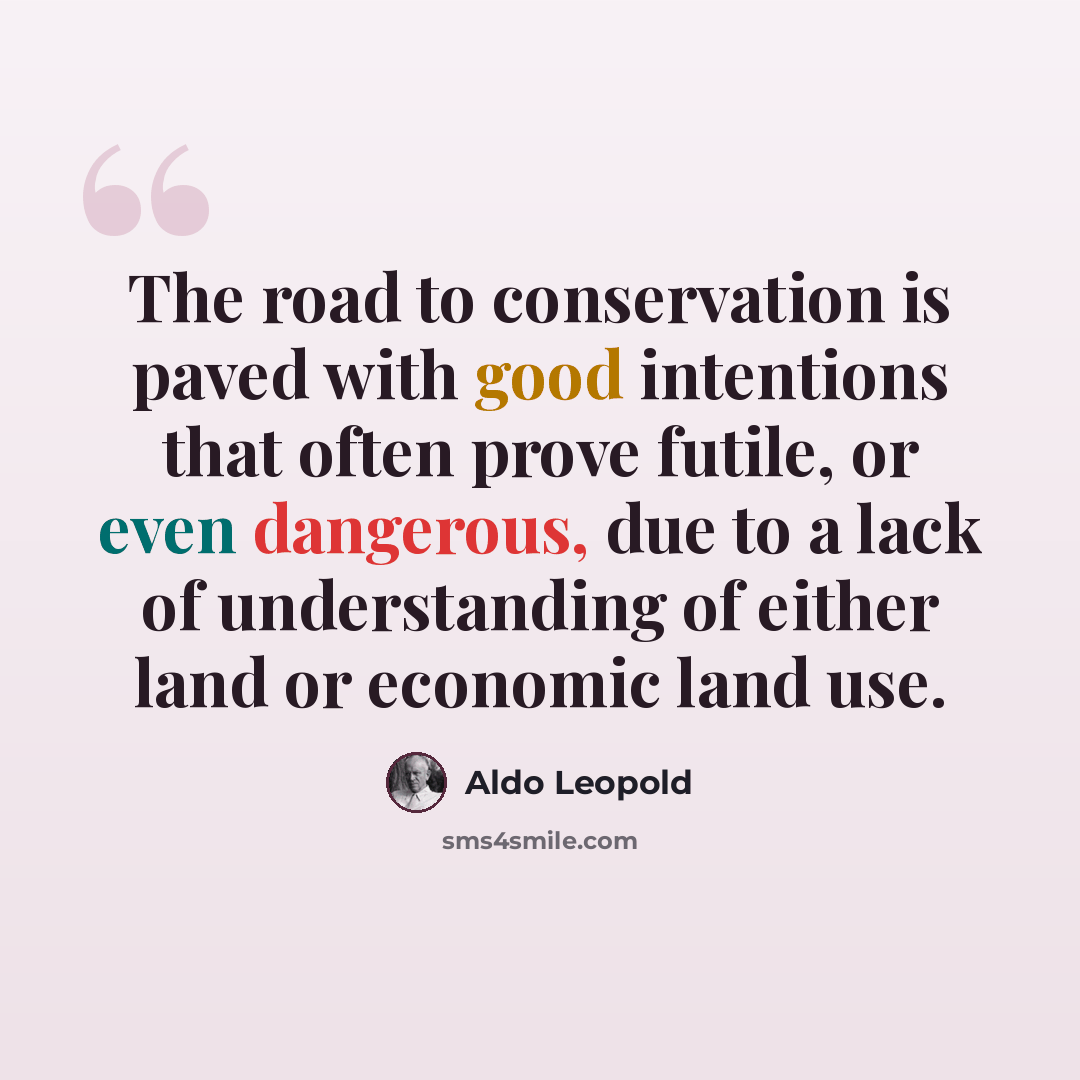 “The road to conservation is paved with good intentions that often prove futile, or even dangerous, due to a lack of understanding of either land or economic land use.” quote by Aldo Leopold