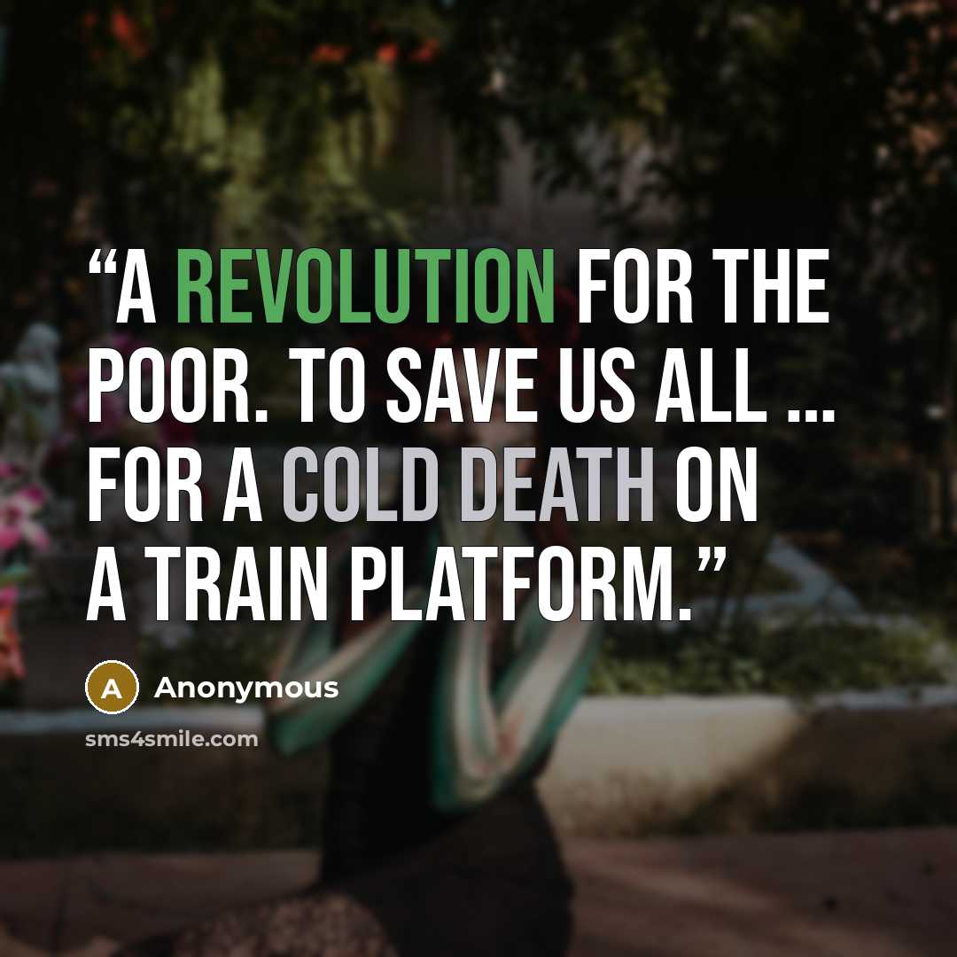 “A revolution for the poor. To save us all … for a cold death on a train platform.” quote by Anonymous